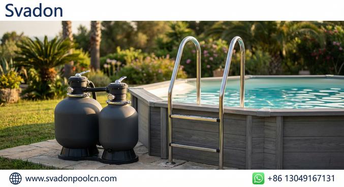 alt_text: High-quality Svadon accessories for above ground swimming pools.